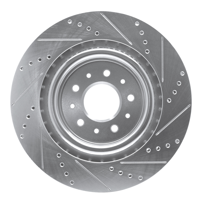 Jaguar XJR Brake Rotor (1) - Front Left - R1 Concepts - Drilled & Slotted - Silver - `00-`06
